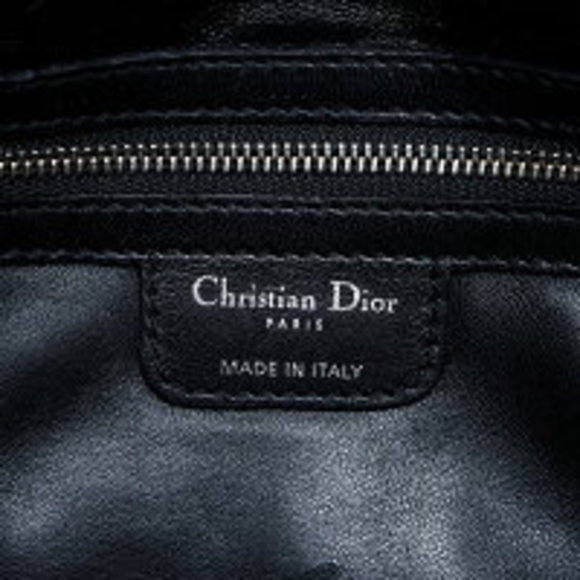 Christian Dior Logo Charm Cannage Lambskin Shoulder Bag Black - Picture 10 of 12